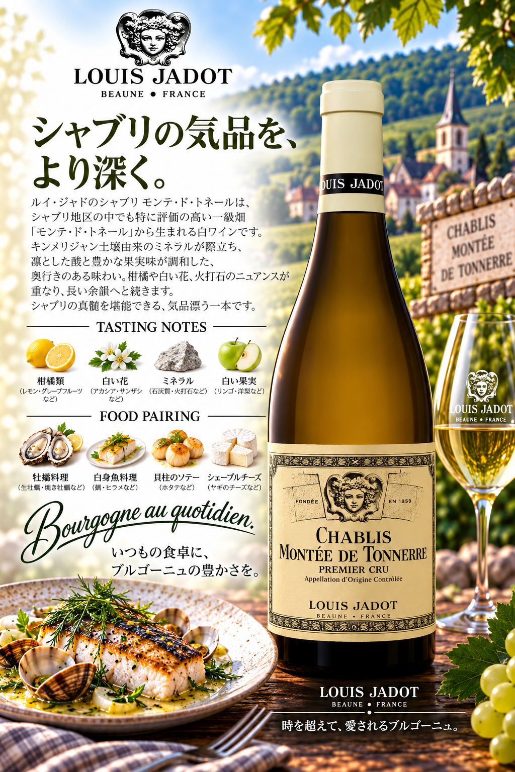 ルイ・ジャド　シャブリ　プルミエ・クリュ　モンテ・ド・トネール　２０２２　７５０ｍｌ Chablis 1er Cru Montee de Tonnerre