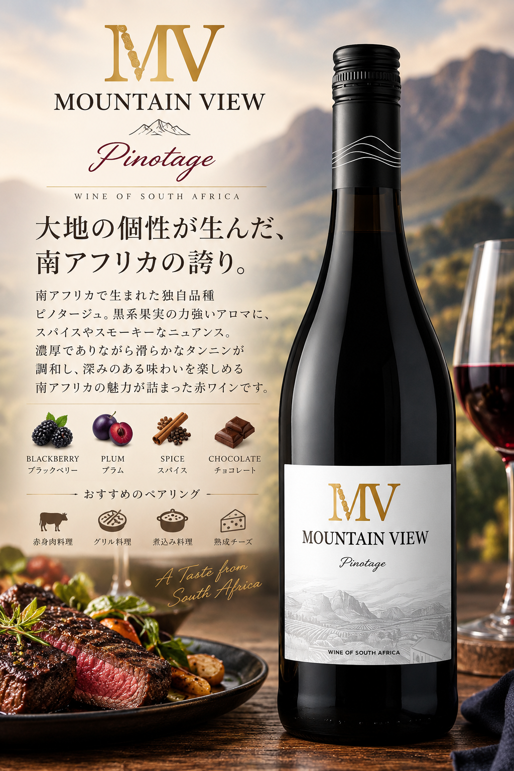 ステレンボッシュ・ヴィンヤーズ　マウンテン・ヴュー　ピノタージュ　２０２３　７５０ｍｌ Mountain View Pinotage
