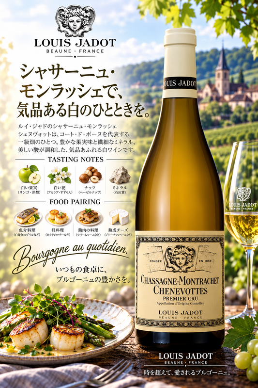 ルイ・ジャド　シャサーニュ・モンラッシェ　プルミエ・クリュ　シュヌヴォット　２０２３　７５０ｍｌ Chassagne-Montrachet 1er Cru Chenevottes