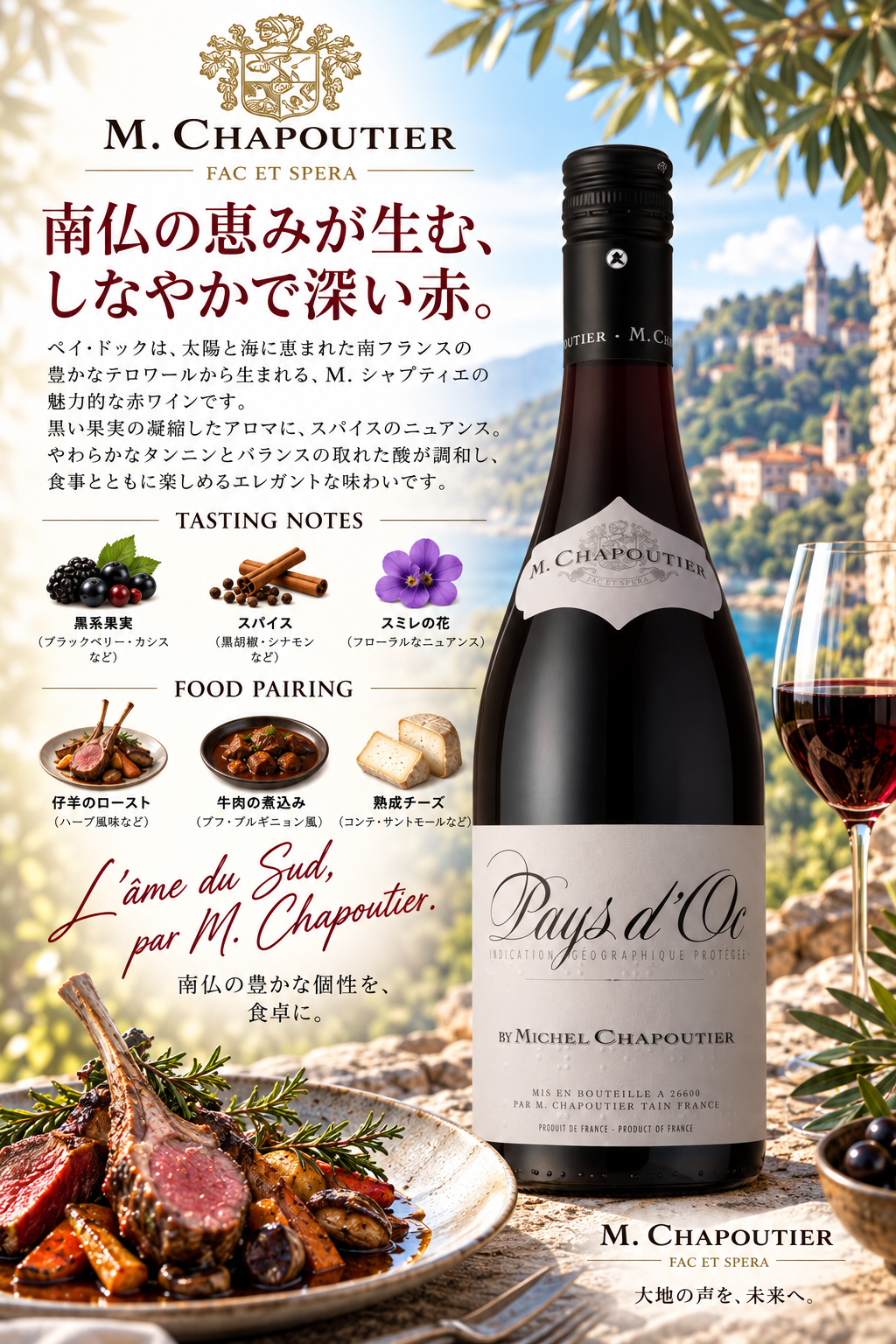 Ｍ．シャプティエ　ペイ・ドック　ルージュ　２０２４　７５０ｍｌ Pays d'Oc Rouge