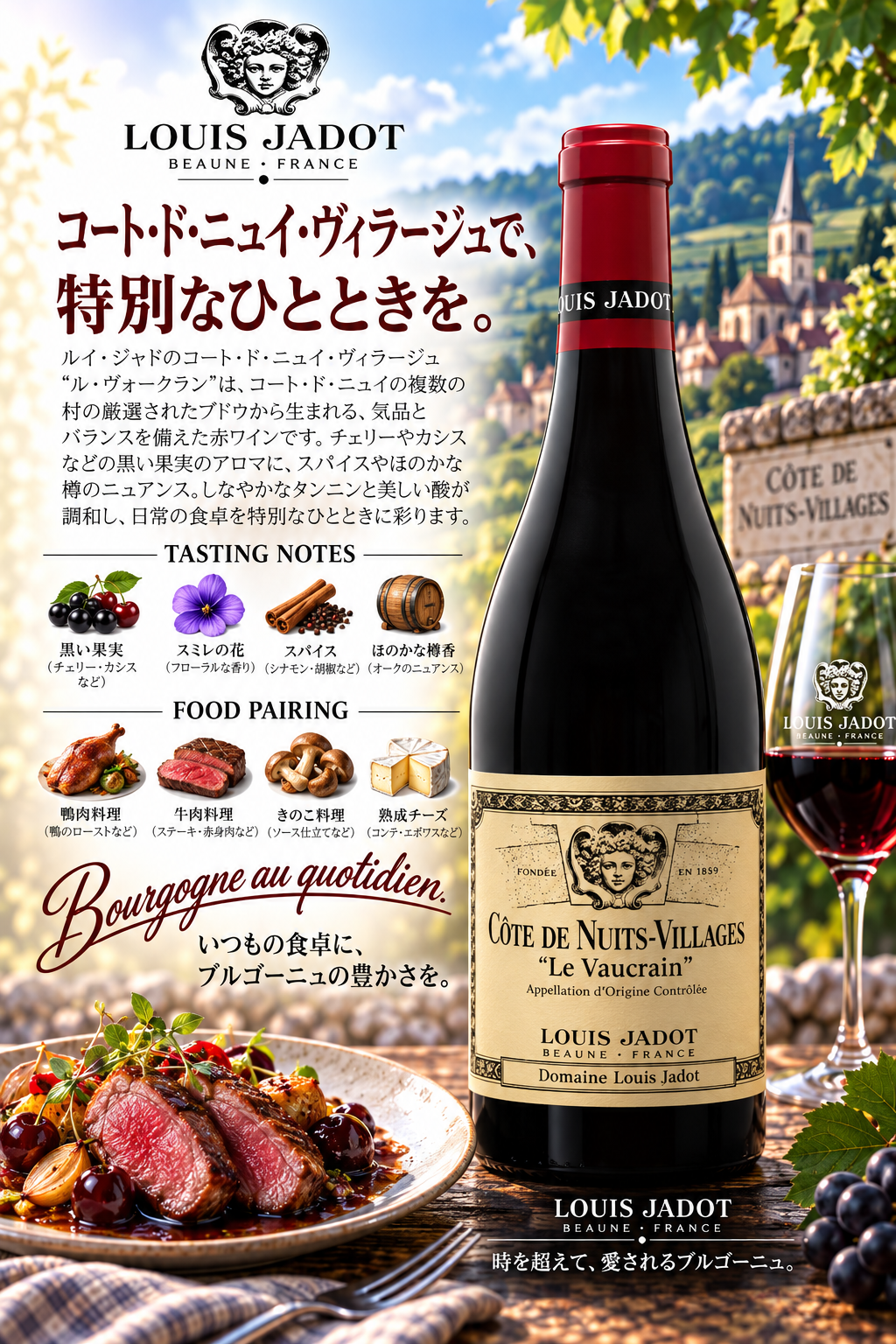 ルイ・ジャド　コート・ド・ニュイ・ヴィラージュ　ルージュ　ル・ヴォークラン　ドメーヌ・ルイ・ジャド　２０２２　７５０ｍｌ Cote de Nuits Villages Le Vaucrain Rouge Domaine Louis Jadot