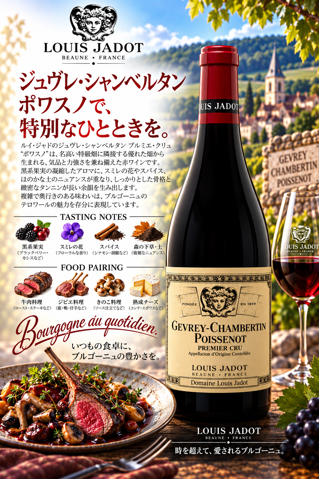 ルイ・ジャド　ジュヴレ・シャンベルタン　プルミエ・クリュ　ポワスノ　ドメーヌ・ルイ・ジャド　２０２２　７５０ｍｌ Gevrey-Chambertin 1er Cru Poissenot Domaine Louis Jadot