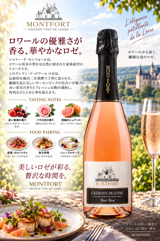 シャトー・ド・モンフォール　クレマン・ド・ロワール　ブリュット　ロゼ　７５０ｍｌ Cremant de Loire Brut Rose