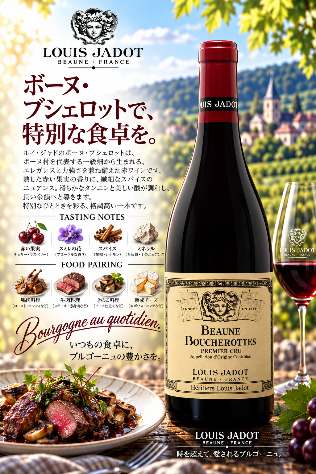 ルイ・ジャド　ボーヌ　プルミエ・クリュ　ブシュロット　エリティエ・ルイ・ジャド　２０２２　７５０ｍｌ Beaune 1er Cru Boucherottes Heritiers Louis Jadot