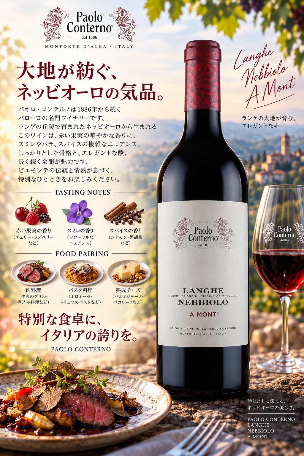 パオロ・コンテルノ　ランゲ・ネッビオーロ　ア・モント　２０２２　７５０ｍｌ Langhe Nebbiolo A Mont
