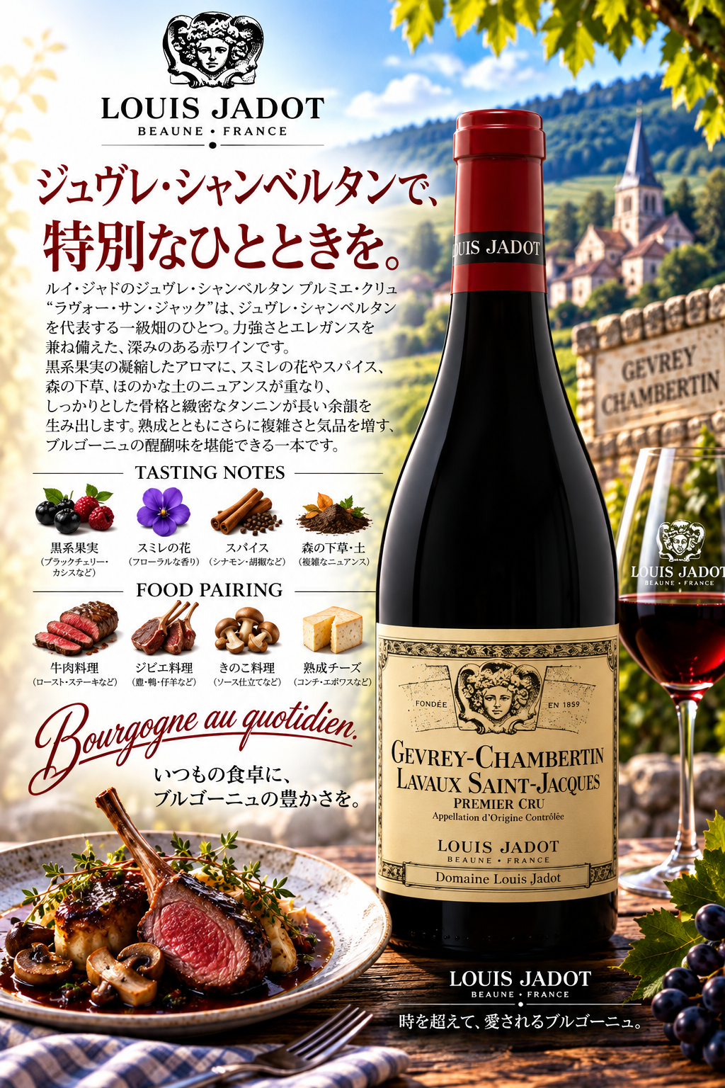 ルイ・ジャド　ジュヴレ・シャンベルタン　プルミエ・クリュ　ラヴォー・サン・ジャック　ドメーヌ・ルイ・ジャド　２０２３　７５０ｍｌ Gevrey-Chambertin 1er Cru Lavaux Saint-Jacques Domaine Louis Jadot